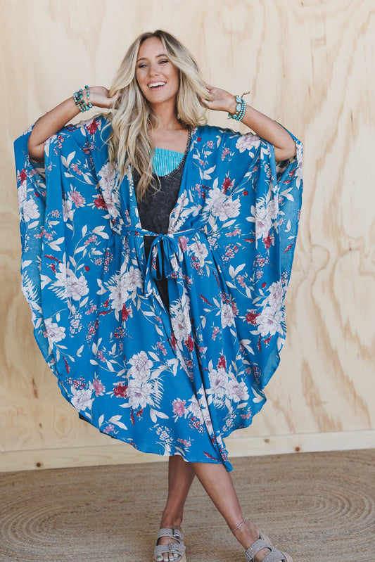 Free Flowin' Butterfly Sleeve Kimono - Teal