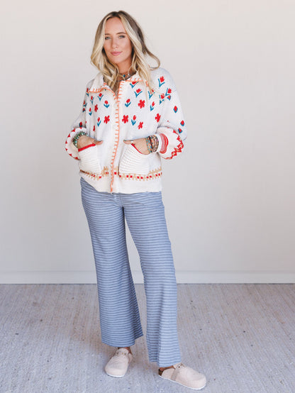 Smooth Sailing Striped Pants - Blue