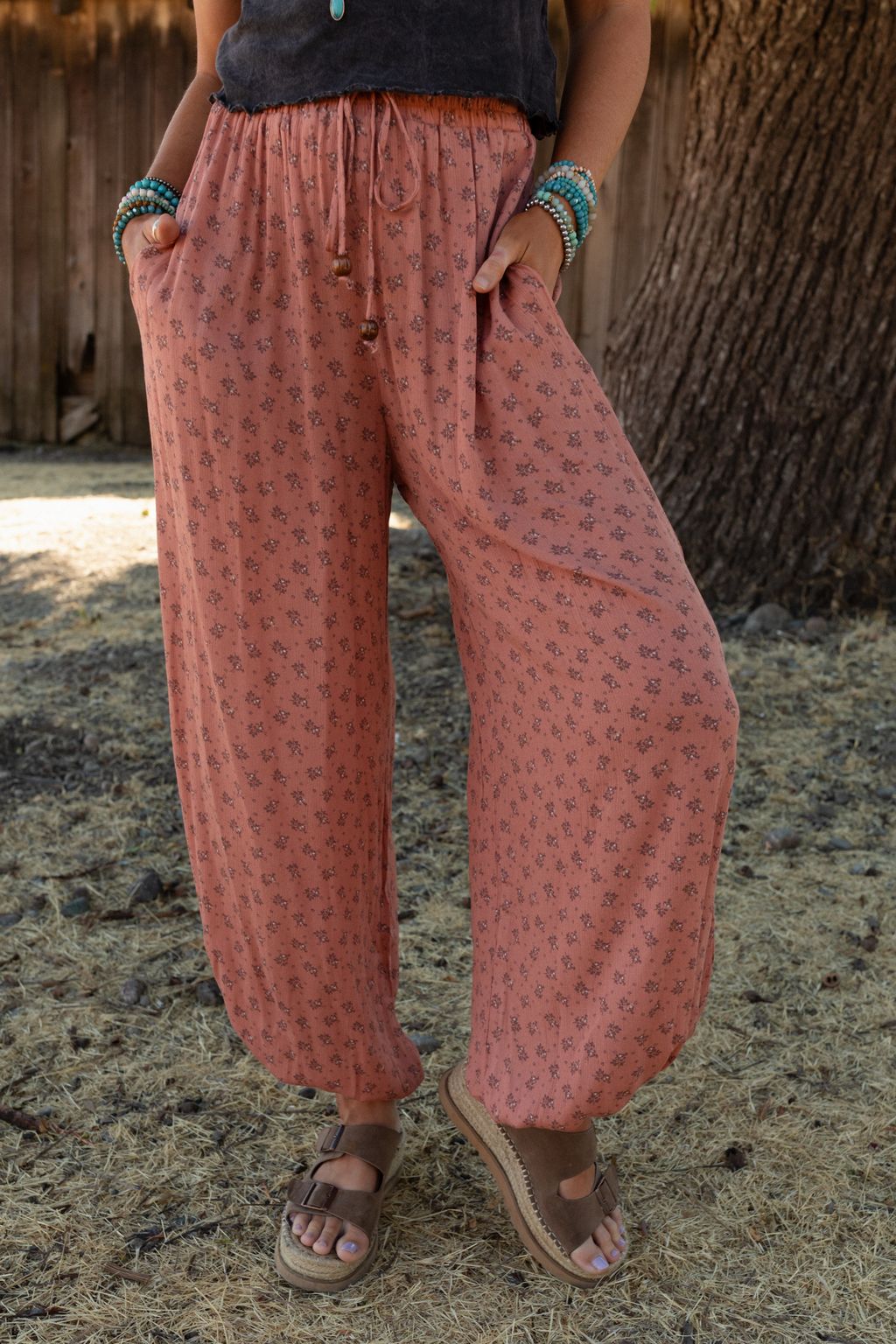 The Nest Emberlyn Wide Leg Cinched Pants - Clay