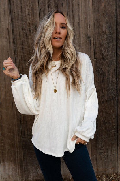 The Nest Sweet Heart Balloon Sleeve Knit Sweater - Cream
