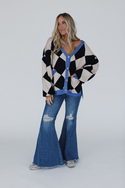 Ayla Argyle Cardigan - Navy