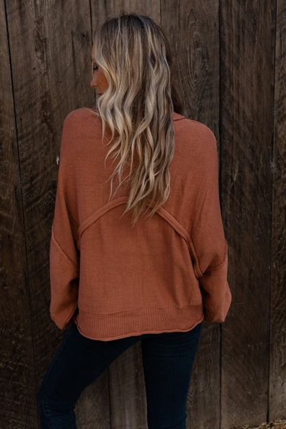 Fireside Talks Balloon Sleeve Sweater - Rust