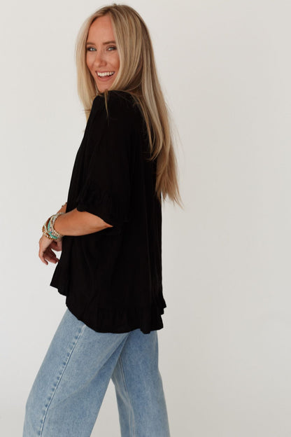 The Nest Let Me Be Ruffled Top - Black