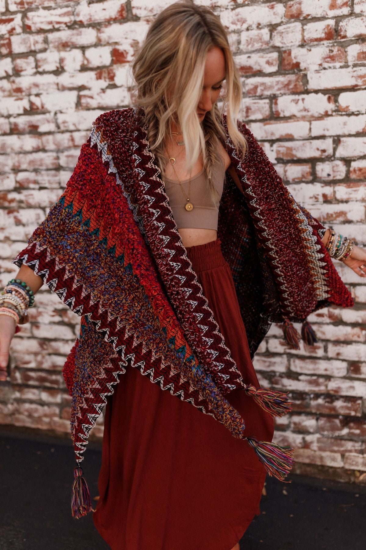 Desert Dreams Crochet Ruana - Maroon