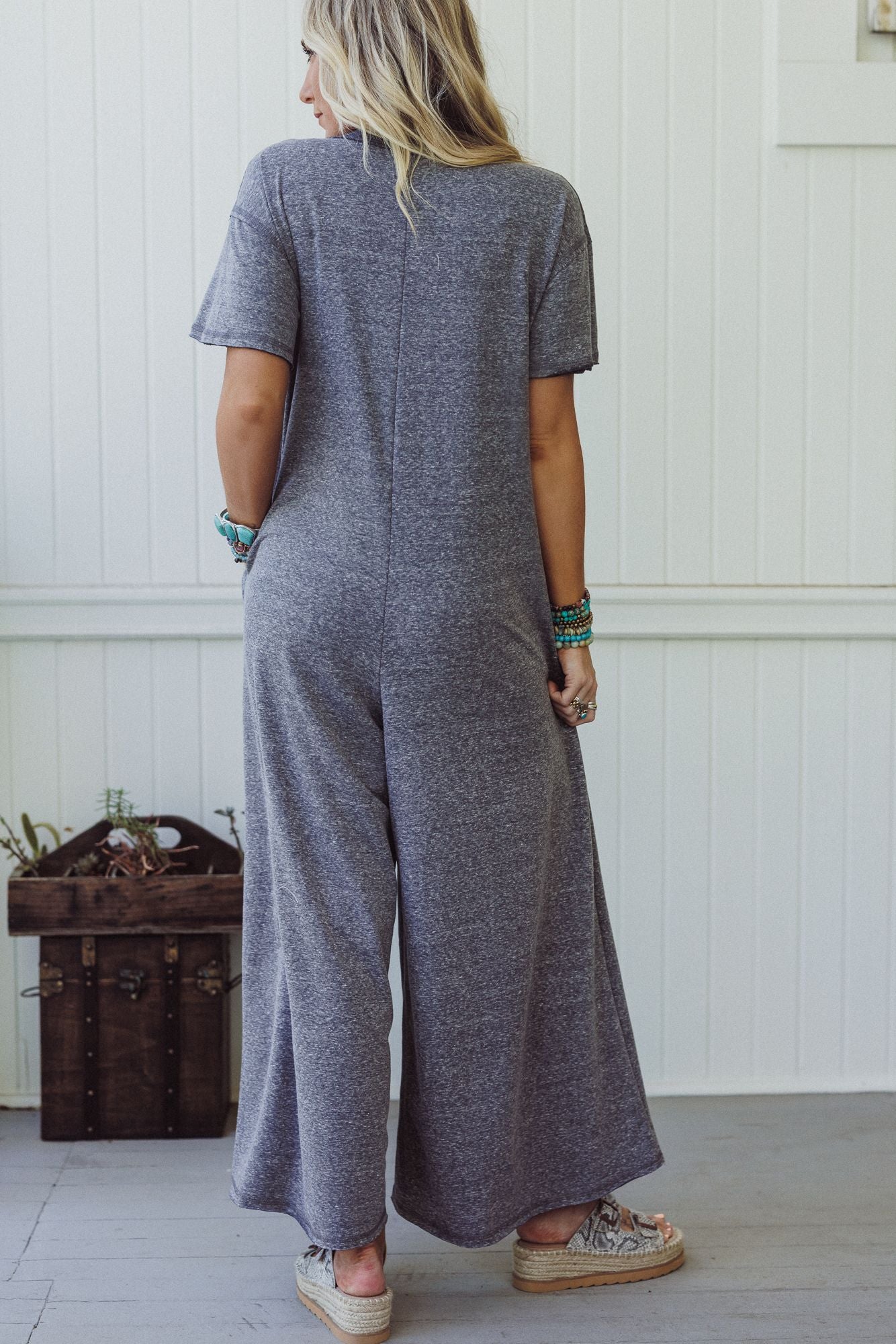 The Nest Jodi Short Sleeve Jumpsuit - Charcoal