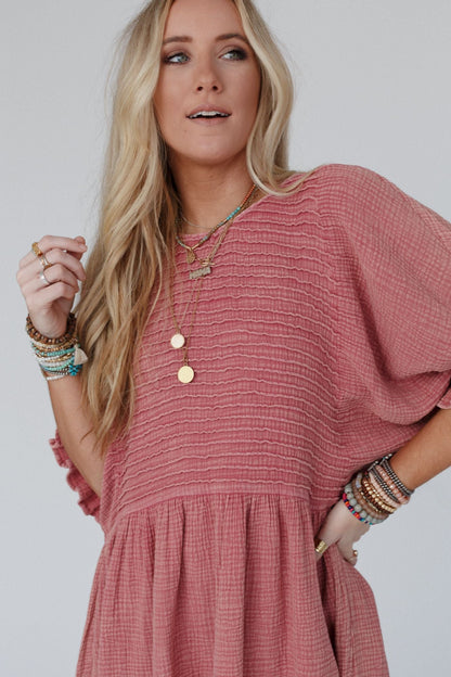 Quinn Puff Sleeve Mini Dress - Rose