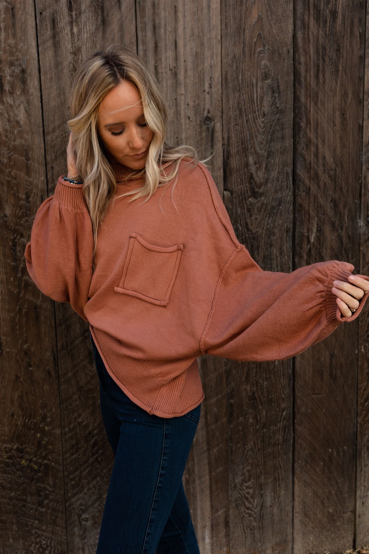 Fireside Talks Balloon Sleeve Sweater - Rust