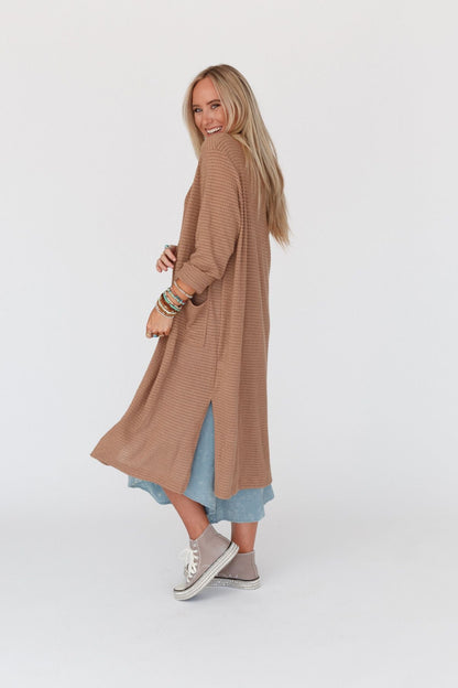 The Nest Jayde Waffle Knit Cardigan - Taupe