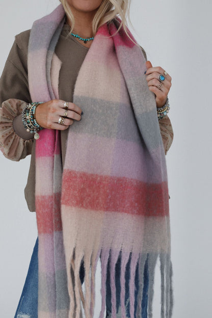 Everest Cozy Plaid Scarf - Pink