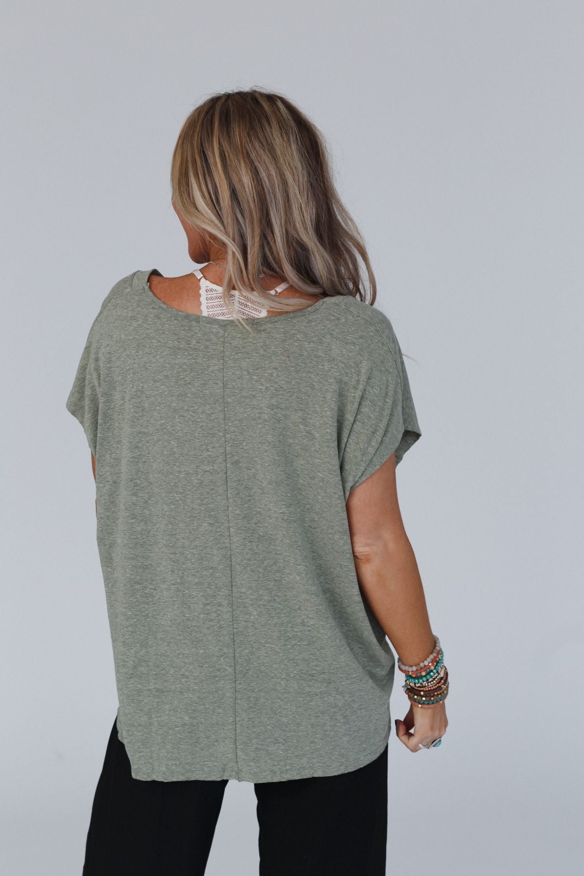 The Nest Camden Lace V Neck Top - Olive