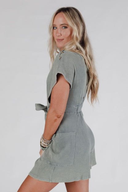 Tied To Perfection Romper - Teal