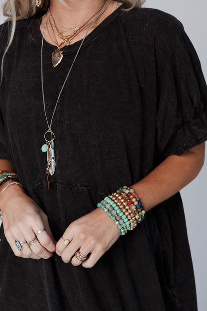 Feather Charm Pendant Necklace - Silver