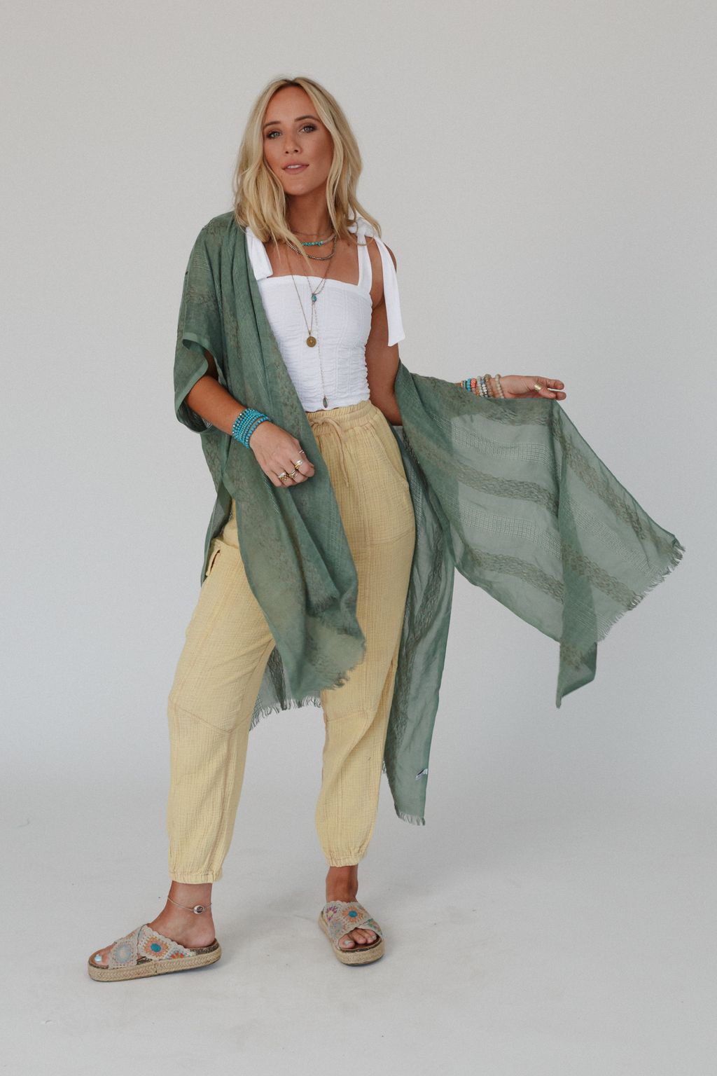 Sunny Afternoon Duster Kimono - Sage