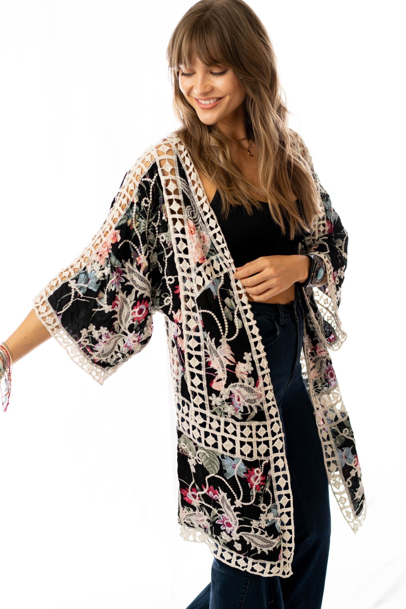 Let's Get Tropical Kimono - Black