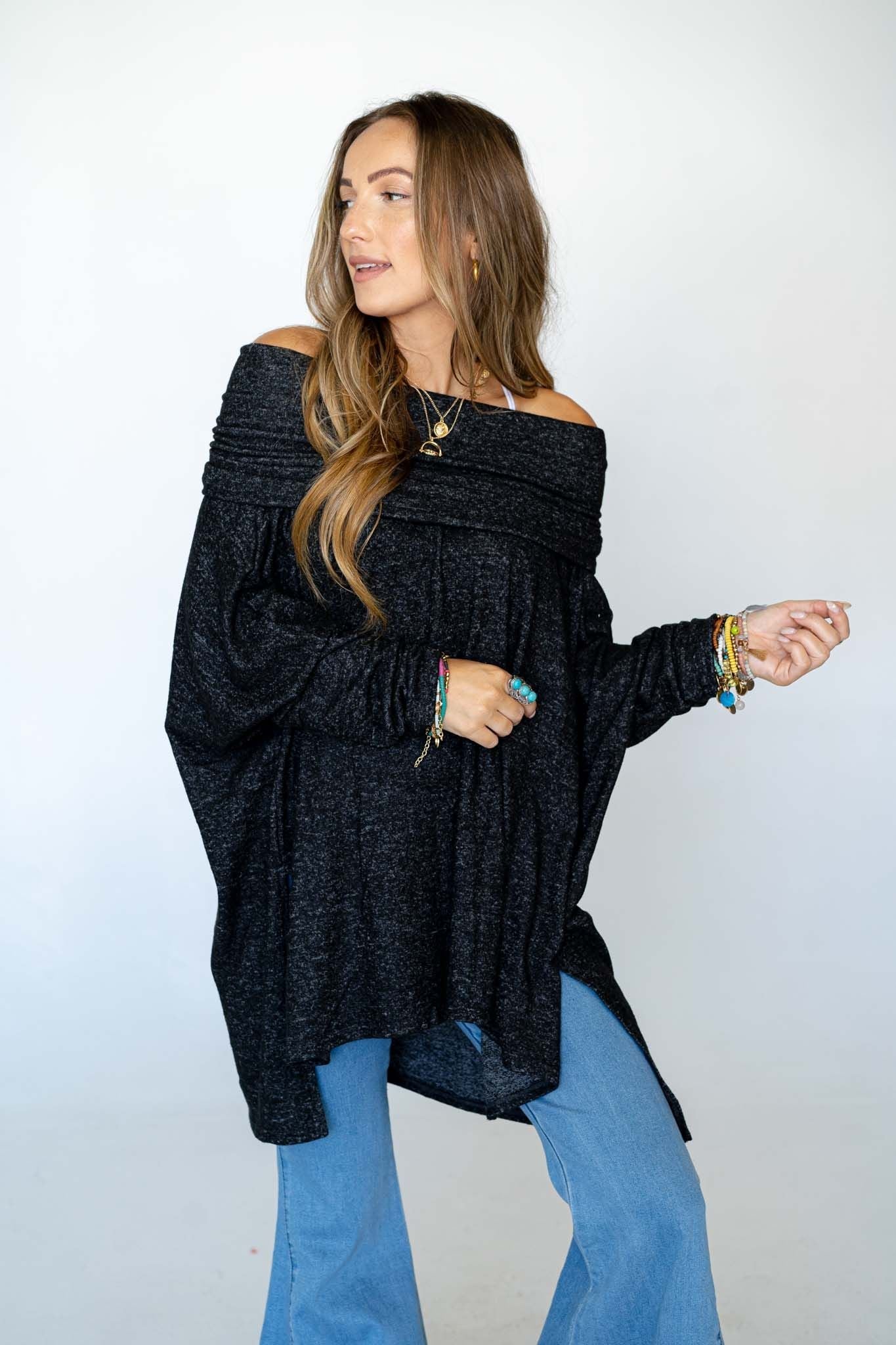 The Nest So Versatile Flowy Knit Sweater - Charcoal