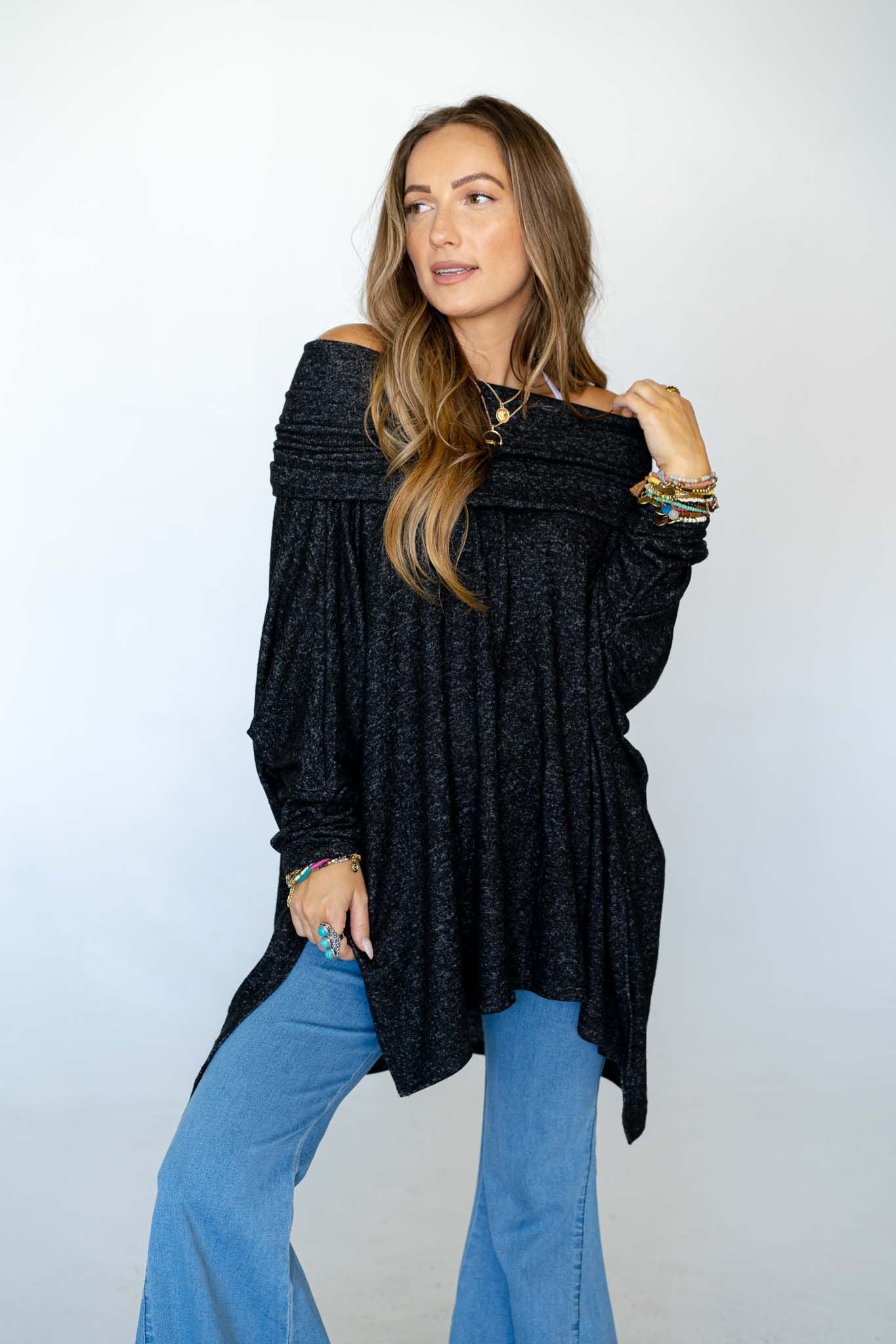The Nest So Versatile Flowy Knit Sweater - Charcoal