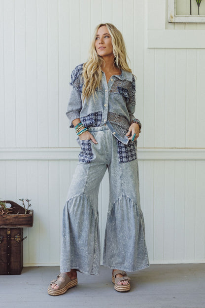 Lost In Love Button Down Top - Grey