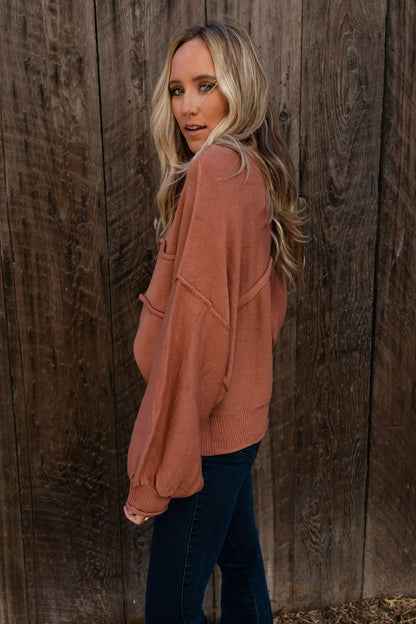 Fireside Talks Balloon Sleeve Sweater - Rust