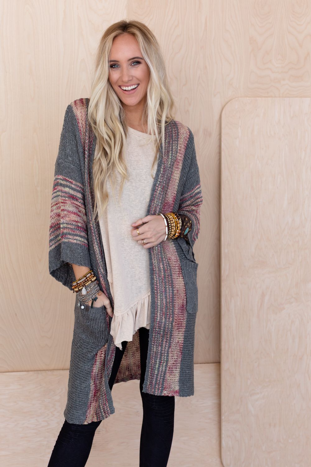 Rose Boho Throw On Cardigan - Gray