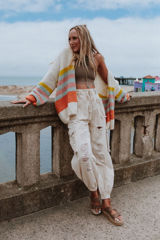 Retro Babe Striped Cardigan - Cream