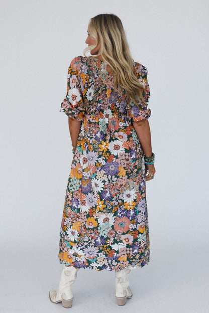Forest Path Floral Maxi Dress - Green