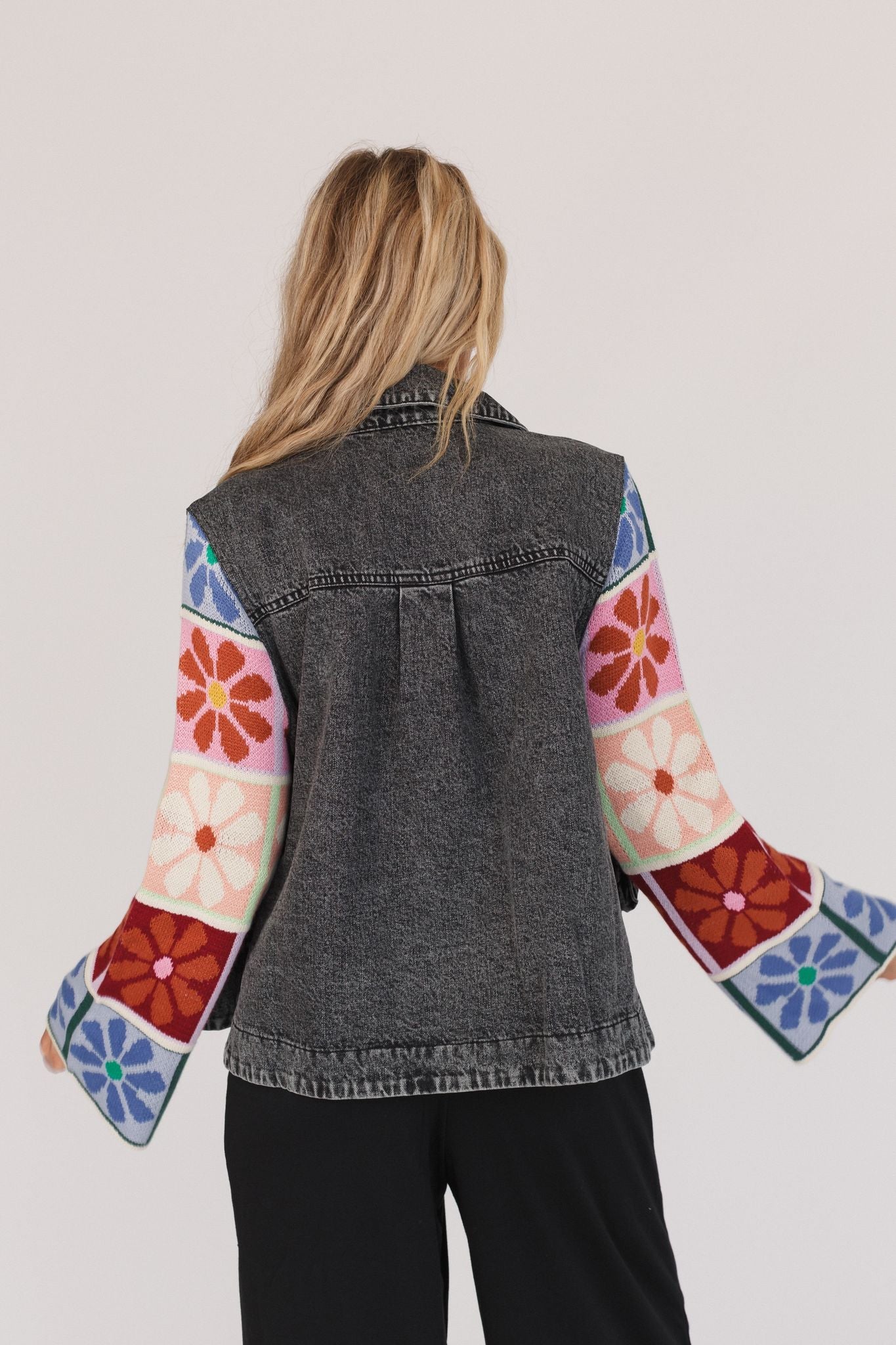 Dahlia Sweater Denim Jacket - Black Denim