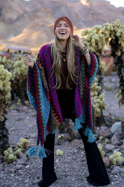 Desert Dreams Crochet Ruana - Magenta