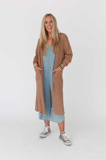 The Nest Jayde Waffle Knit Cardigan - Taupe