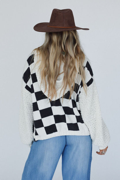 Flower Check Hoodie Top - Cream