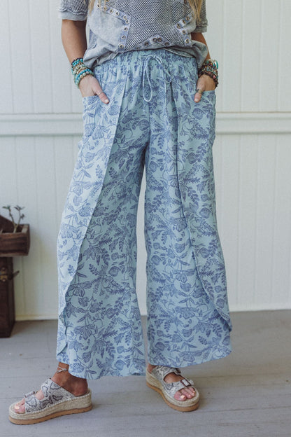 The Nest Stasia Printed Drawstring Tulip Pants - Sky Blue