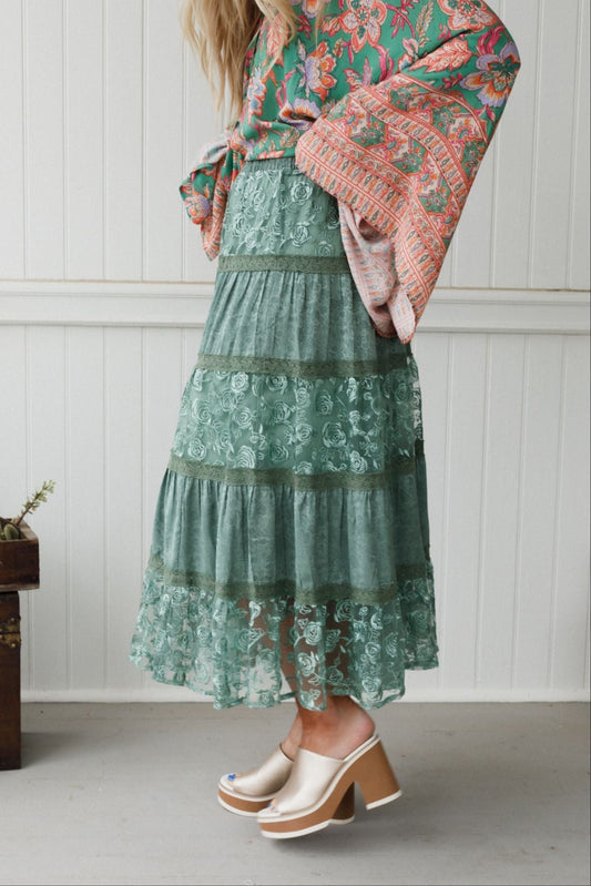 Lace Horizon Maxi Skirt - Sage