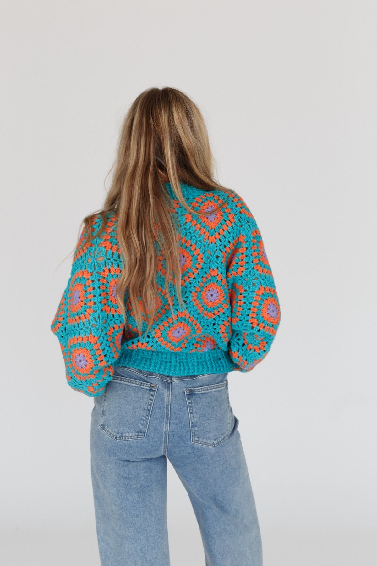 Made For Each Other Crochet Sweater - Teal Multi